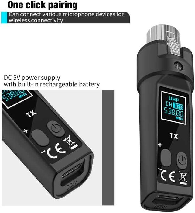 Upgrade D Version 2.4GHz Wireless XLR Transmitter & Receiver – безжична система за микрофони, миксери и инструменти (1 Receiver + 2 Emitters)