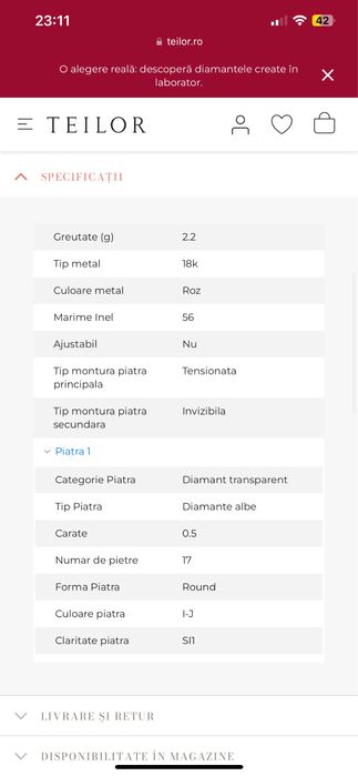 Inel de logodna TEILOR aur roz 18K diamante 0.5ct M48