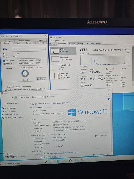 Pc lenovo it 4gen 8gb ram intel hd windows 10