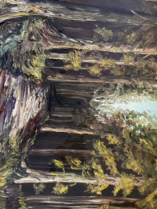 Tablou,pictura in ulei pe panza,peisaj in padure,semnat