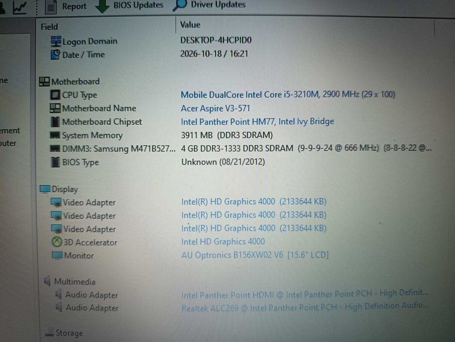 Laptop Acer V3 571, Core i5 3210m, ssd 120gb, ram 4gb,  baterie buna in jur de 2 ore