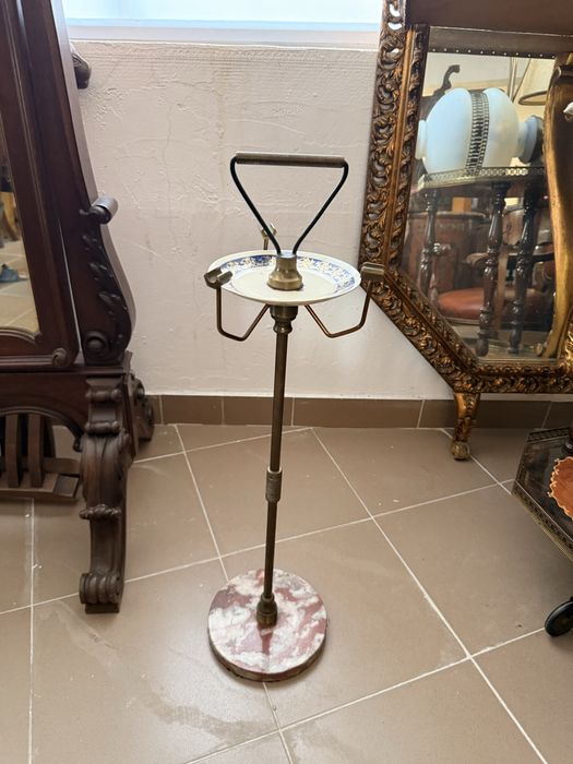 Scrumiera Vintage cu Picior din Bronz si Baza Marmura