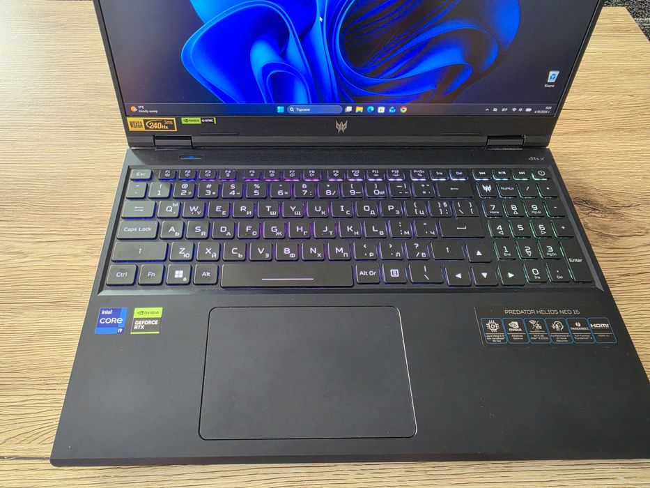 ГЕЙМЪРСКИ ЗВЯР Acer Predator Helios Neo 16, i9 14900hx, 32gb ddr5, RTX 4060 8gb. Дисплей 2.5K  240 ghz.