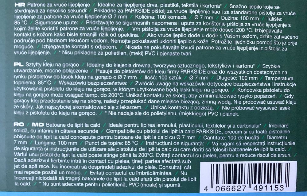 Pistol de lipit cu batoane Parkside nou, in garantie + 100 batoane