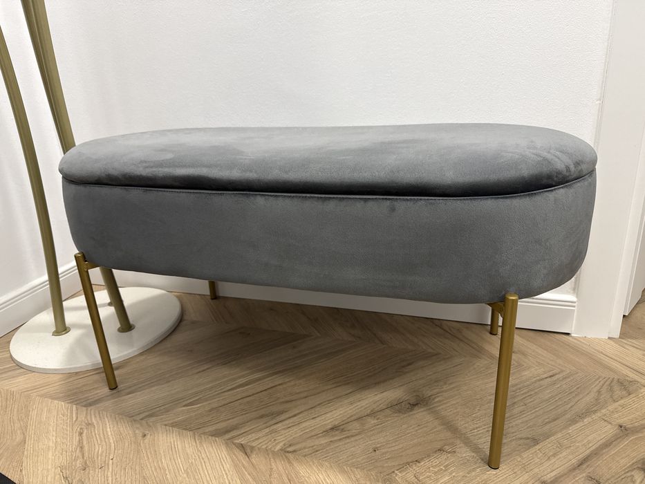 Banca din catifea gri cu compartiment de depozitare 91,5x41x46,5