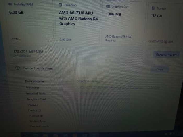 Laptop HP 15 AMD Quad A6-7310 2,0Ghz | 6Gb RAM | 120Gb SSD