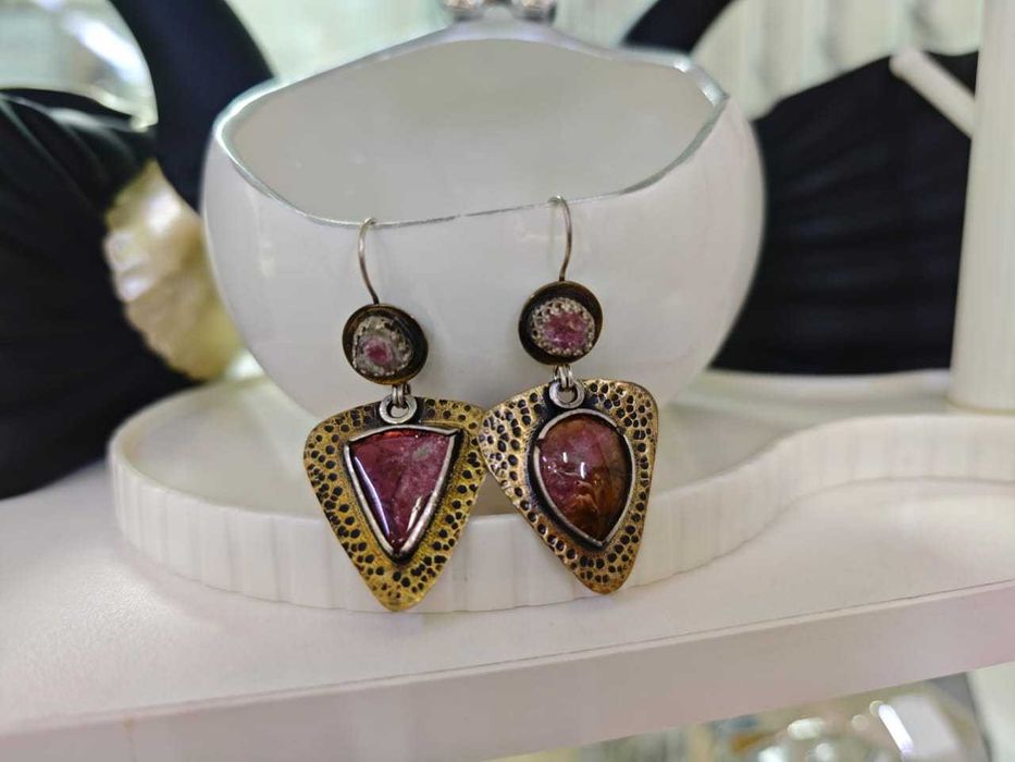 Серьги женские с натуральным турмалином