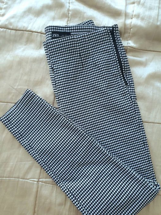 Pantaloni Zara skinny talie înaltă alb negru pepit pied de poule elastici M L