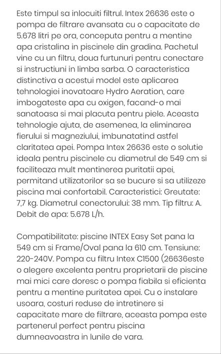 Pompa piscina Intex C1500