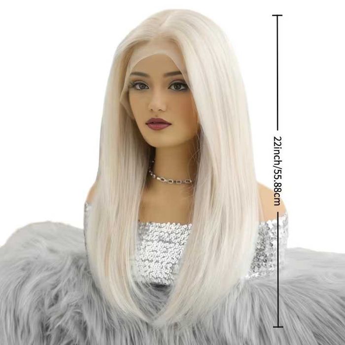 Платинено руса синтетична права перука - Lace Front 13x4