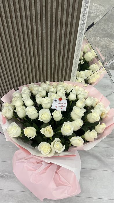 Белый Роза букет Ақ роза гүл