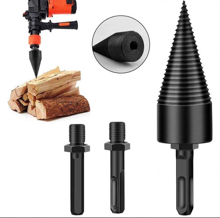 Конус за цепене на дърва за бормашина с 2 адаптера, 1/2", 50 mm