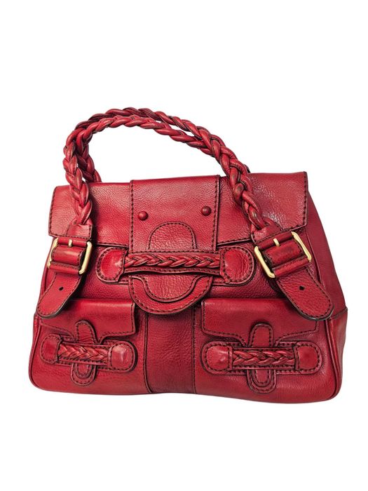 Geantă vintage Valentino Garavani din piele roșie, detalii împletite