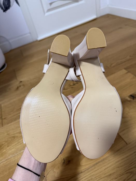 Sandale bej, piele ecologica lucioasa, 38