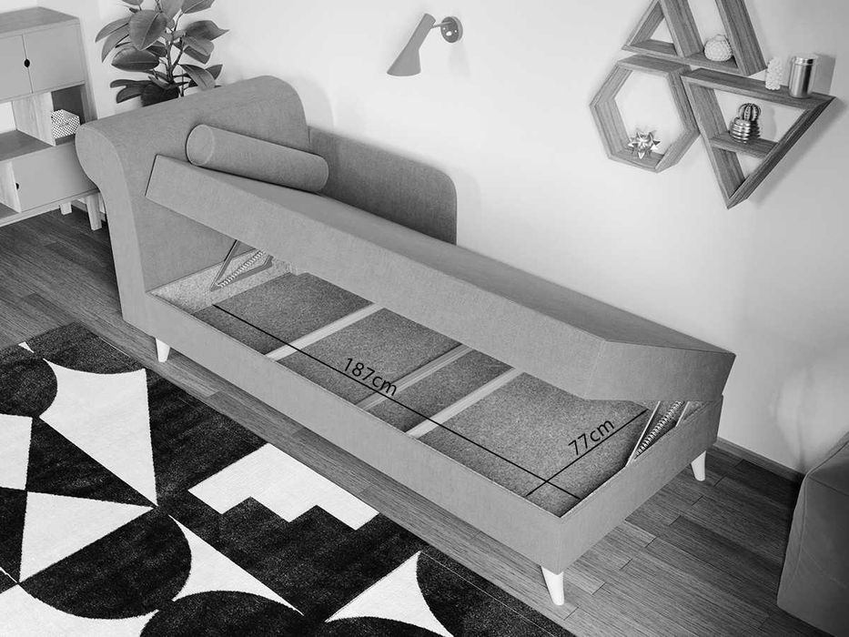 Divan dublu / Pat matrimonial tapitat Gri Deschis Round Rabatabil