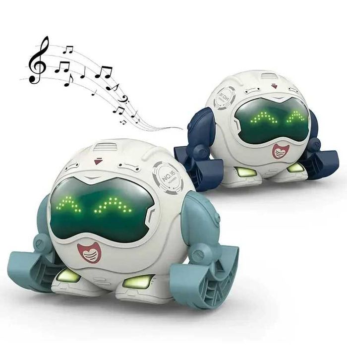 Robot de jucarie interactiv, ce se rostogoleste 360 grade, cu sunete si lumini, pentru copii +3 ani, Alb