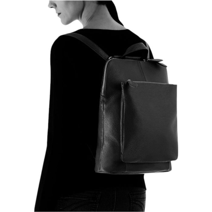 Стилна дамска раница от естествена кожа – черна, многофункционална