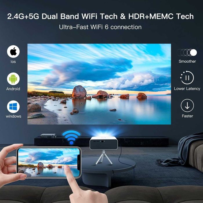 4K LED проектор LYNCAST с WIFI и Bluetooth Вграден Android TV 11