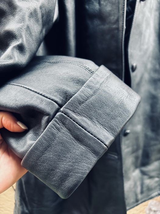 Trench (jacheta) negru din piele naturala