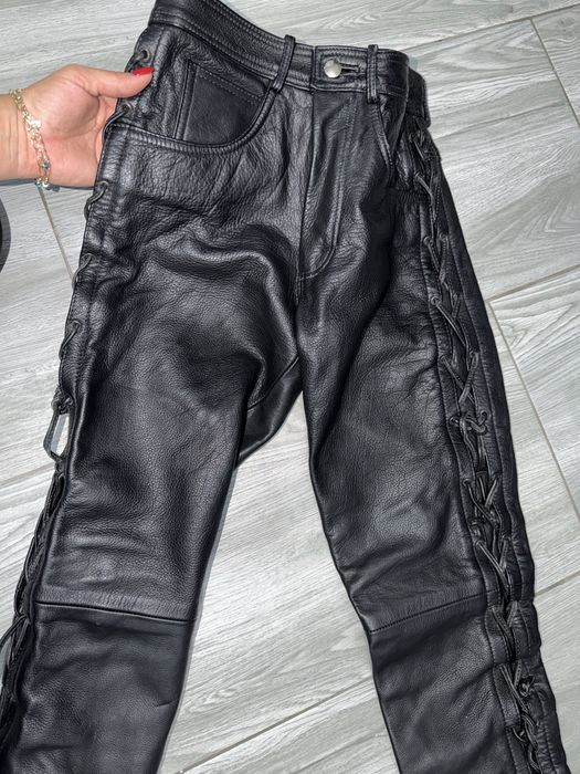Pantaloni moto chopper cu șnur pe margine