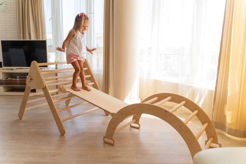 Set de catarare mare 3in1, Triunghi Pikler cu Rampa si Arc Escaladare