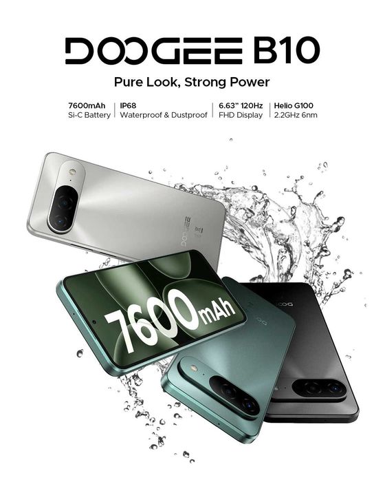 Doogee B10 48GB RAM 256GB ROM, Ултра тънък корпус с IP68 защита