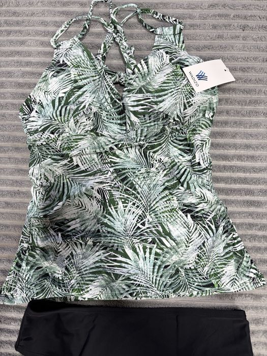 Set tankini damă modelare abdomen Push-Up cu volănașe talie înaltă două piese –