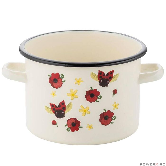 Oala din otel emailat alb, 18cm, 3.2l, Ladybird Florina