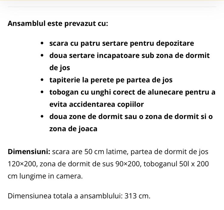 Pat deosebit supraetajat cu tobogan si căsuță