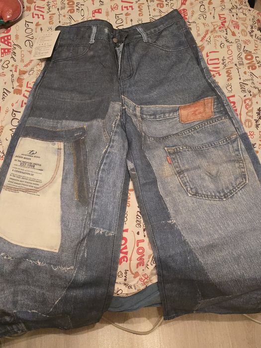 Джинсы с принтом лоскутов