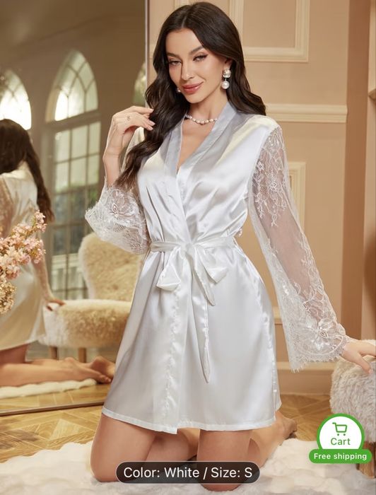 Сатенен бял халат за булка