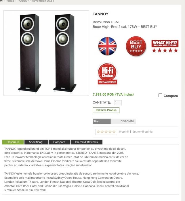 Boxe podea Tannoy DC6T High End