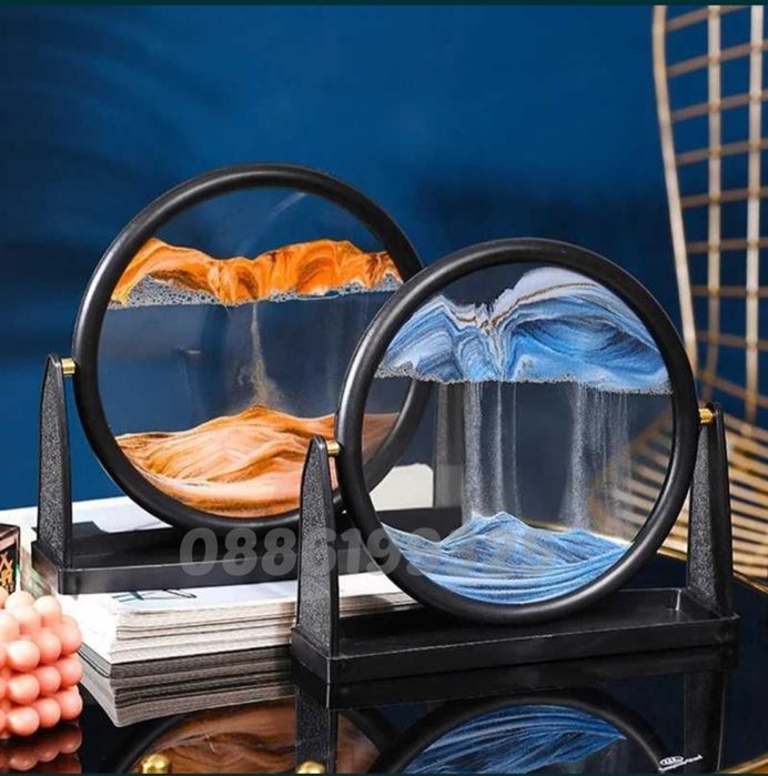 3D Пясъчен часовник с движещ се пейзаж Пясъчен живопис, Оранжев/Син