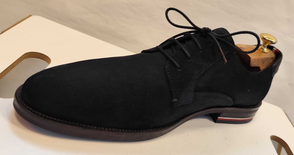 Pantofi derby 44 premium Tommy Hilfiger piele naturala suede navy