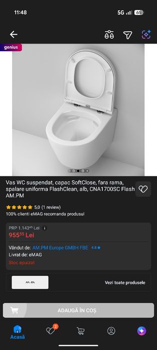 Vas WC Suspendat cu capac SoftClose alb AM.PM