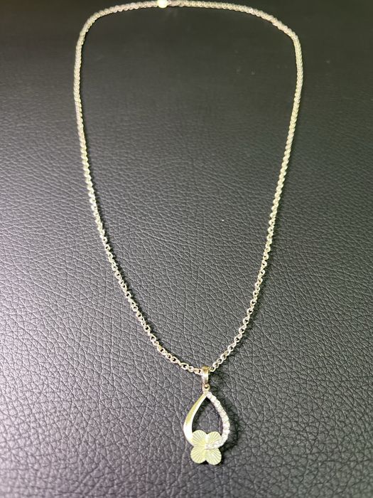 Бяло Злато синджир висулка медальон циркон zlaten 14 K 585 gold