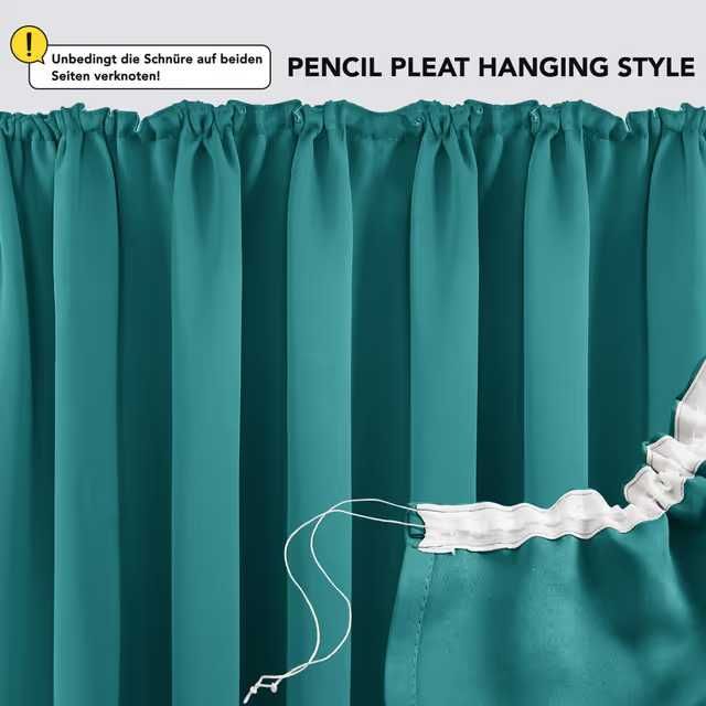 Draperii blackout Deconovo 290x140cm termice cu inele set – Turcoaz