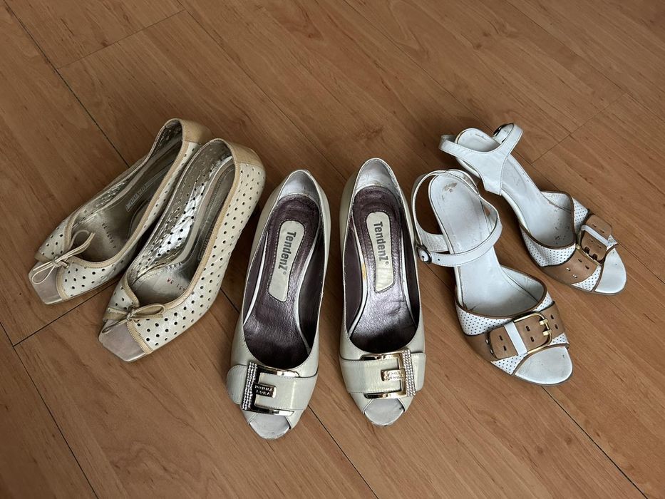 Дамски кожени сандали в бежово и бяло 38 номер