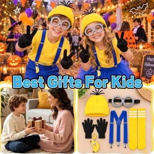 Нов Детски костюм Миньон Minion 6 части с очила шапка ръкавици и аксесоари за Хелоуин карнавал