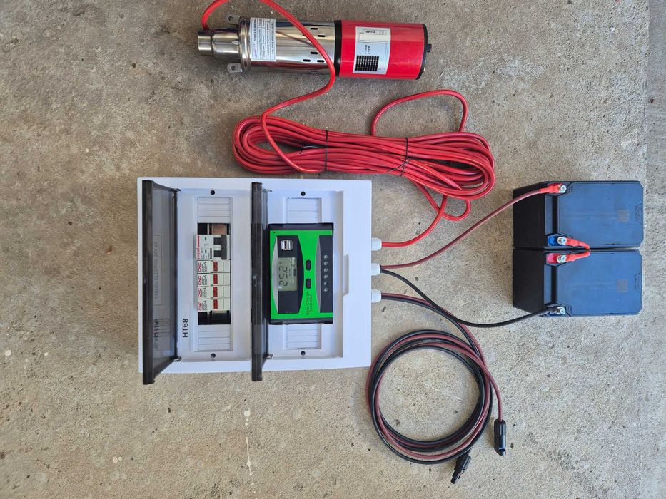 Kit complet pompa apa 24V, 1.5 mc/h + panou fotovoltaic 250w + controler 20Ah + doua baterii 12V/ 18Ah