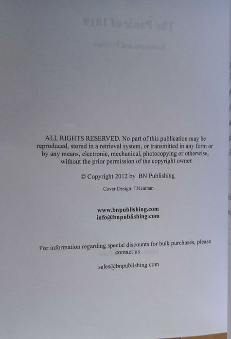 The Panic Of 1819 : Reactions and Policies