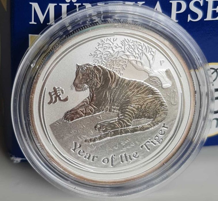 Сребро серия 2 Лунар 1/2 OZ половин унция 2010 Тигър Perth Mint