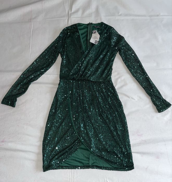 Rochie elegantă verde smarald cu paiete