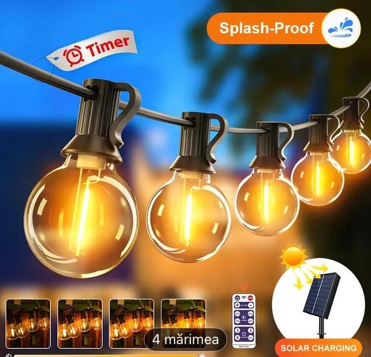 Ghirlanda Solar pe led 12m 30 becuri / led Solar cu telecomanda