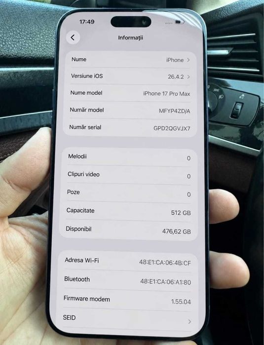 Vând iPhone 17 Pro Max 512 GB