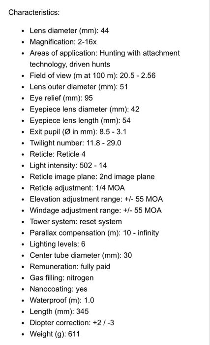 Luneta vanatoare Professor Optiken Ammersee 2-16x44 HD