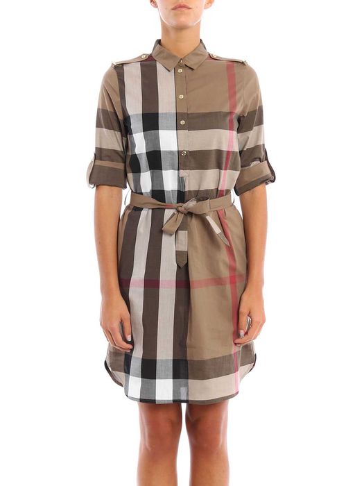 Burberry KELSY BROWN CHECK COTTON BELTED DRESS женска рокля размер UK8 IT40 / S