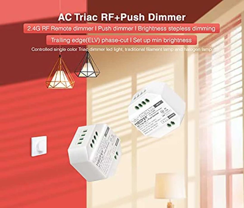 Miboxer Modul Dimmer TRIAC RF și Control PUSH pentru LED-uri Dimmabile