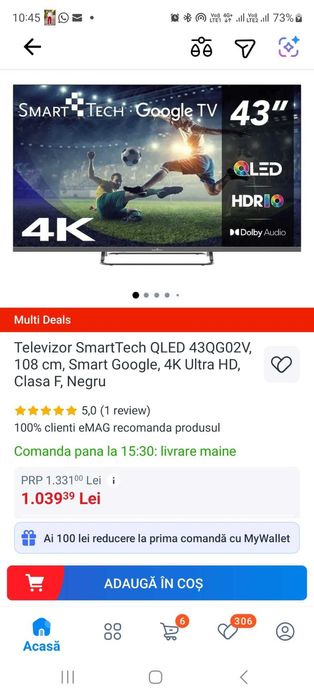 Televizor SmartTech QLED 43QG02V, 108 cm, Netflix + Disney, 4K Ultra HD, Pret 749 Lei