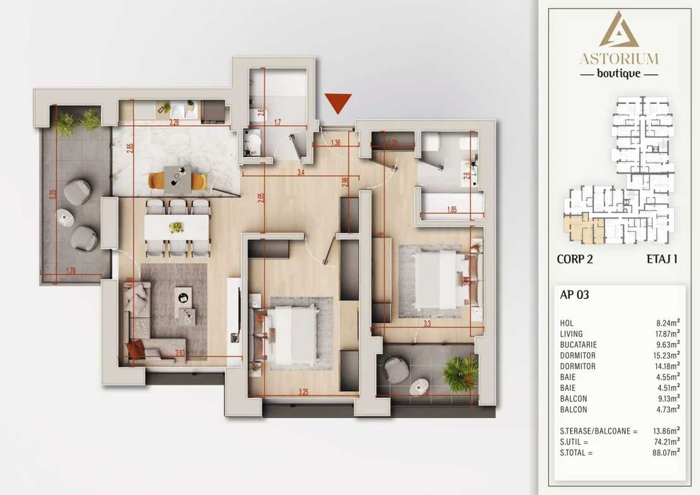 Apartament 3 Camere Elegant cu Compartimentare Practică Comision 0%